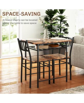 3-Piece Small Dining Table Set with Built-in Storage Rack,