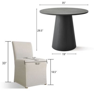 3 Pc. Wood Boucle Upholstered Removable Slipcover Pedestal Base Round Table Dining Room Set