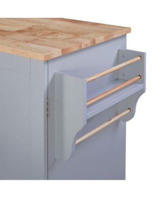 Rolling Kitchen Island 50-Inch with Rubber Wood Top, Slide-Out Shelves, 3 Drawers and Storage Racks