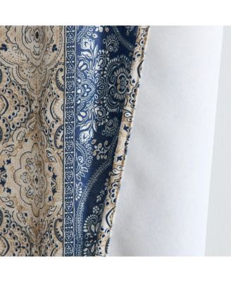 William Boho Damask Striped Patterned Window Back Tab Rod Pocket Curtains Bedroom - Light Blocking Darkening Window Panels, Set of 2