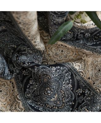 William Boho Damask Striped Patterned Window Back Tab Rod Pocket Curtains Bedroom - Light Blocking Darkening Window Panels, Set of 2