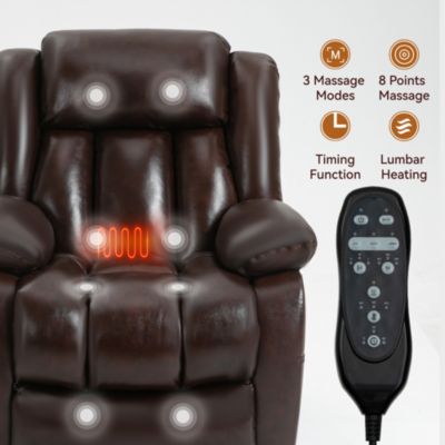 Electric Medium size Genuine Leather Power Lift Recliner Chair with 8-Point Vibration Massage and Lumbar Heating
