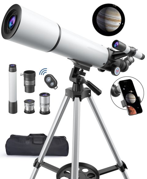 Детские игрушки SUGIFT 80mm Refractor Telescope with Phone Adapter Astronomy Science Kit, от 8 лет, цвет: Белый