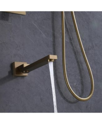 Single-Handle 3-Spray Square High Pressure Tub and Shower Faucet in Brushed Gold (Valve Included