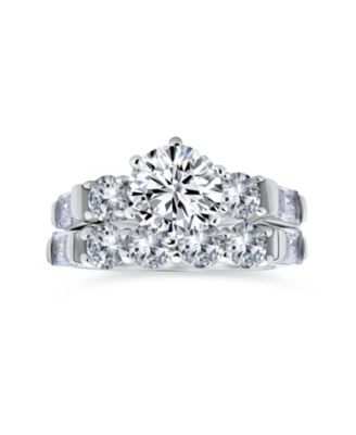 Sterling Silver 2CT Round CZ Solitaire Ring Set with Baguette Side Stones – 6-Prong Design