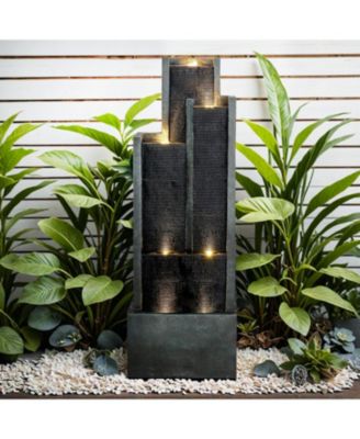 5-Tier Modern Water Fountain, Indoor/Outdoor Resin Water Fountains with Soothing Water Sounds & Warm LED Light, Perfect for Garden, Patio, Home & Office