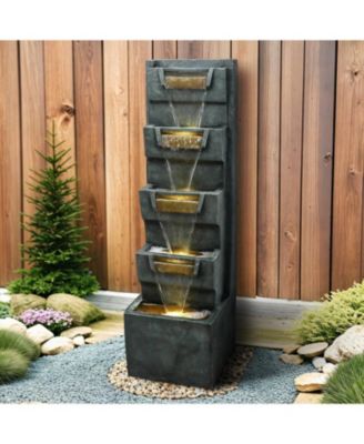 39.3inches High Modern Water Fountain – 5-Tier Outdoor/Indoor Water Fountain with Soothing Water Sounds & Warm LED Light, Perfect for Garden, Patio, Home & Office
