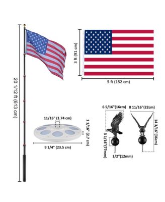 EZ GO 20ft Eagle Topper Telescopic Flag Pole Kit Solar Light Outside 3x5' US Flag Ball Top, Silver