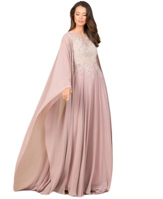 Chiffon A - line Long Gown with Cape Sleeves
