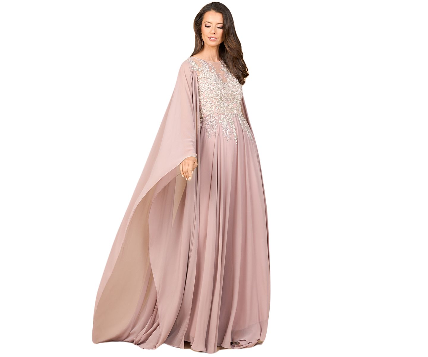 Женские платья Lara Chiffon A - line Long Gown with Cape Sleeves, цвет: Пыльный розовый — фото 3