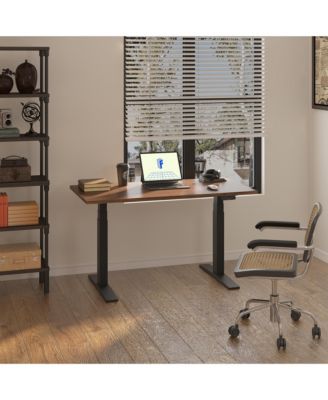 E7-COMMERCIAL 55  W Electric Adjustable Standing Desk, Black Walnut Top, Black Base
