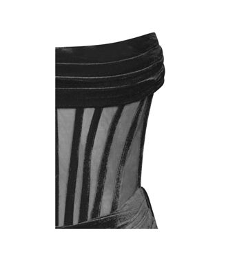 Women's Priya Black Draping Corset High Slit Velvet Gown