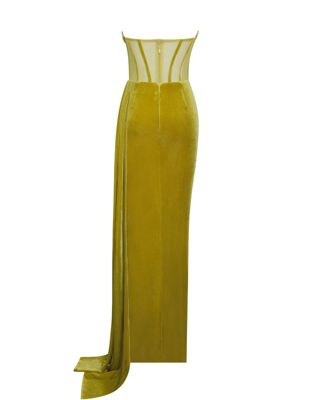 Women's Priya Gold Draping Corset High Slit Velvet Gown