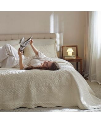 3 PCS 100% Cotton Oversized Bedspread Quilt Set Embroidery TF-Queen