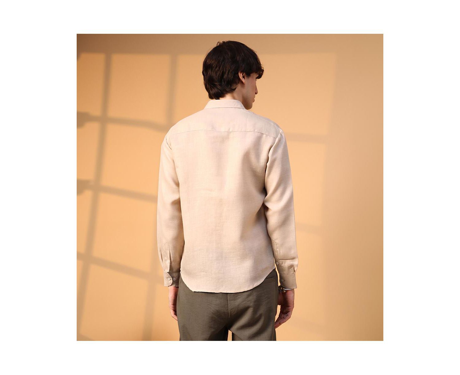 Men's Khaki Beige Solid Utility Shirt