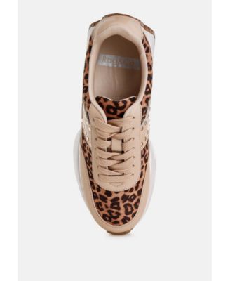 Womens Lepark Real Leather Leopard Print  Sneakers