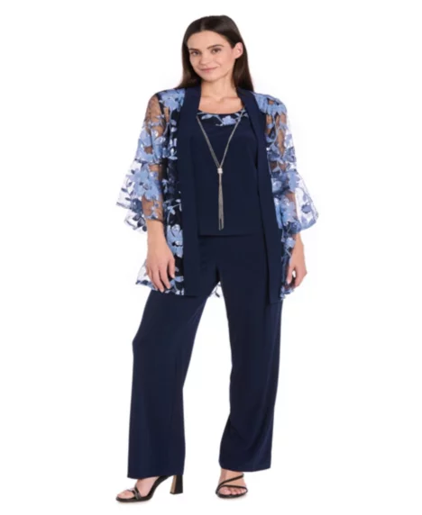 Petite Jacket, Top and Pants 3-Piece Set - Navy Slate