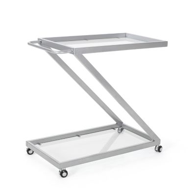Z-Shaped Glass Shelves Locking Casters Bar Cart