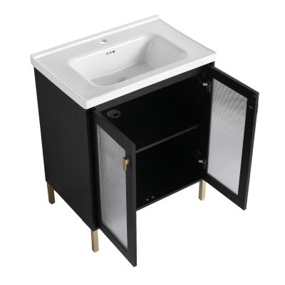 Streamdale Rustic Freestanding Vanity with Modern Acrylic Doors and Ceramic Basin