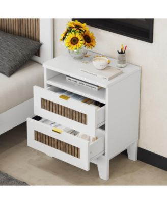 Farmhouse Nightstand with Drawer & Wooden Decoration