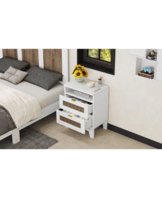 Farmhouse Nightstand with Drawer & Wooden Decoration