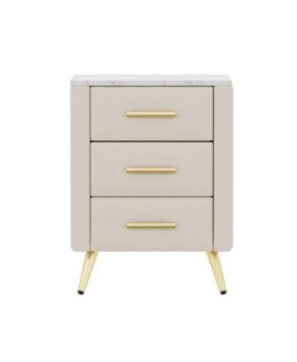  Upholstered Nightstand - 3 Drawers, Metal Legs & Marbling Top