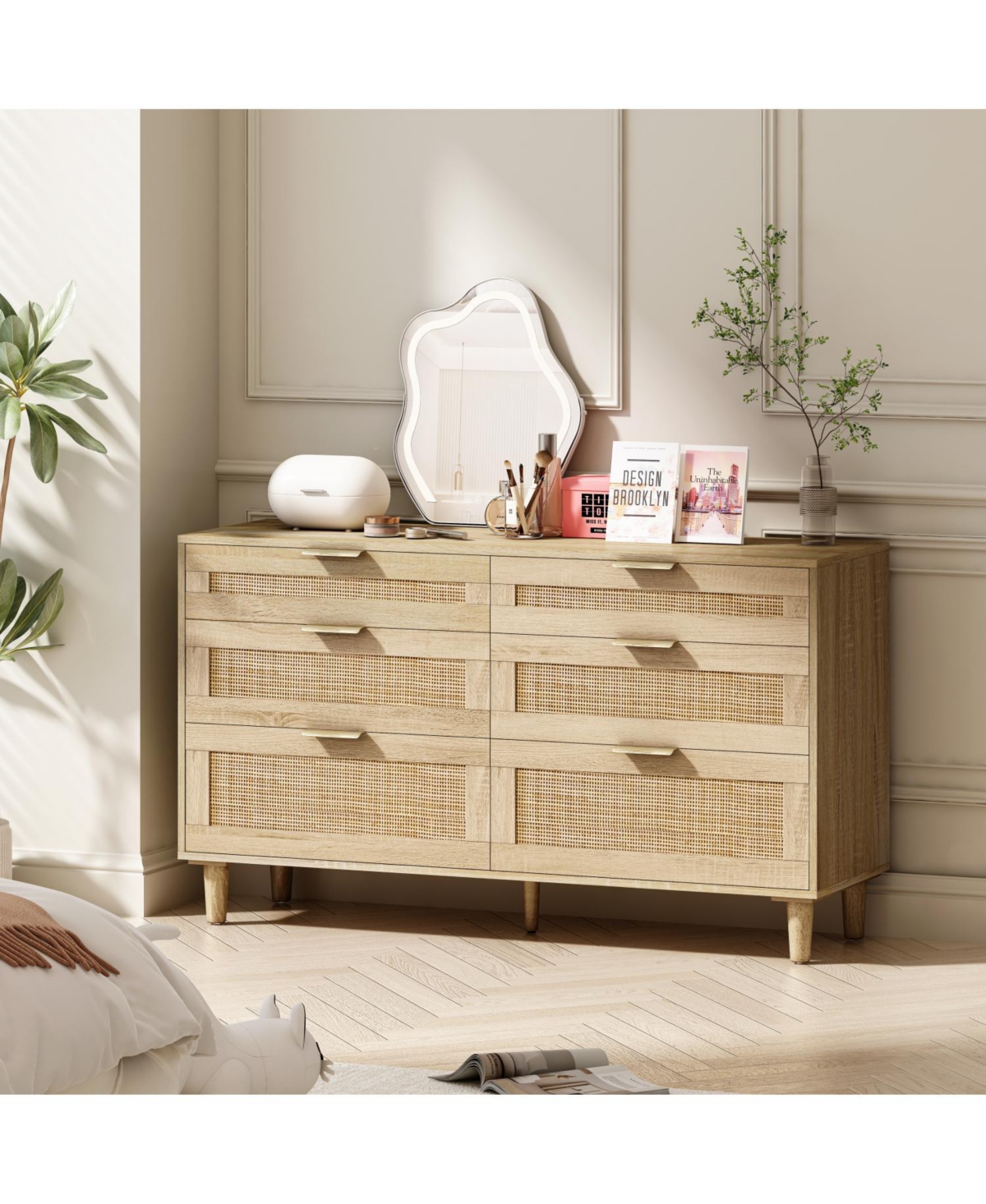 Streamdale Furniture Streamdale 51" Rattan Dresser with 6 Drawers