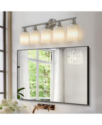 5-Light Vanity Wall Sconce with Frosted Glass Shades in Brushed Nickel