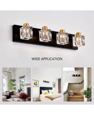 4-Light Black and Gold Vanity Light Fixture with Crystal Shade