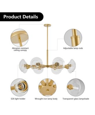 Gold 8-Light Clear Shade Mid-Century Modern Fixture Sputnik Chandelier