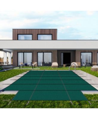 Pool Safety Cover, 16x32' Inground, Green, with 4x8' Step, Triple Stitched Mesh