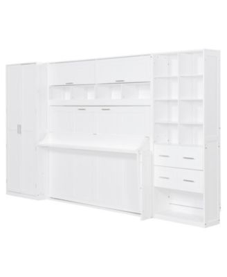 Full Size Murphy Bed Wall Bed with Closet Drawers and Shelves