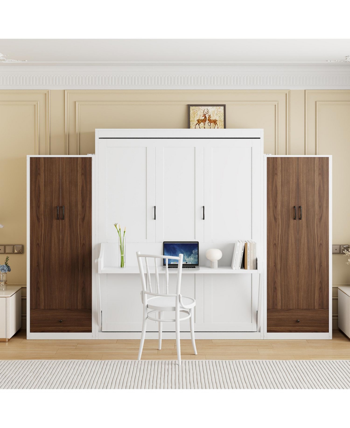 Streamdale Furniture Full Size Murphy Bed Wall Bed with Closet Drawers and Table