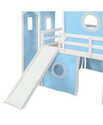 Full Size Loft Bed with Slide Tent and Tower