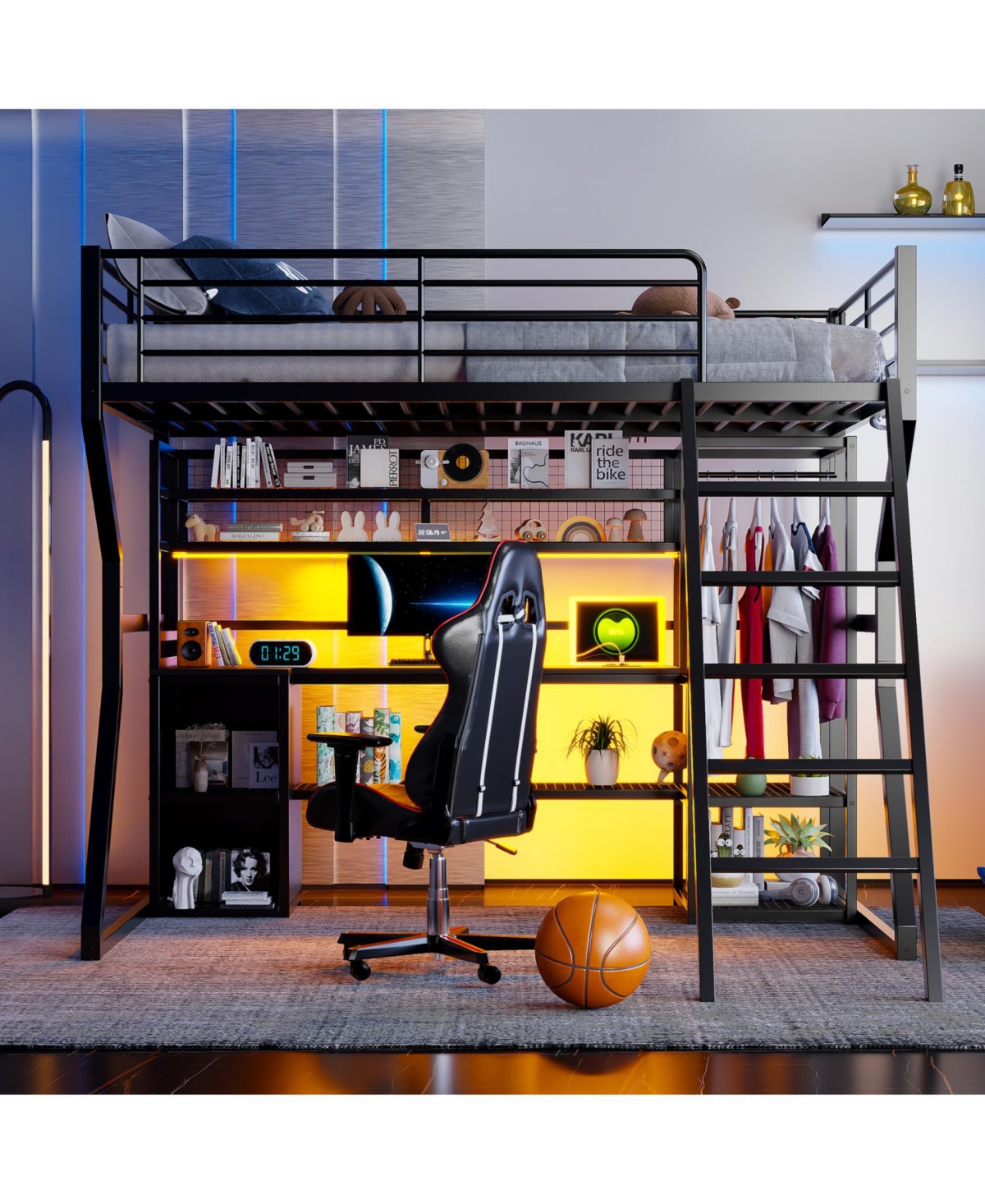 Streamdale Furniture Gaming Loft Bed with Work Station & Storage