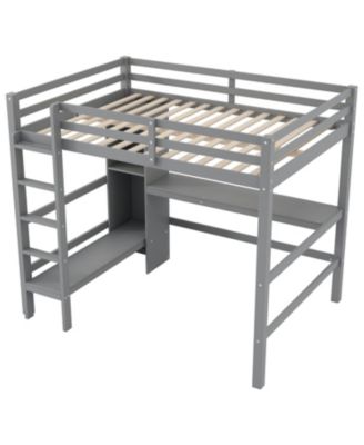 Full Size Wood Loft Bed with Multifunction Shelves and Under-bed Desk Bed