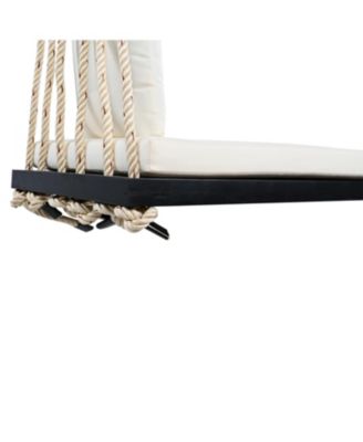 Patio Wooden Swing Chair with Cushion & Ropes