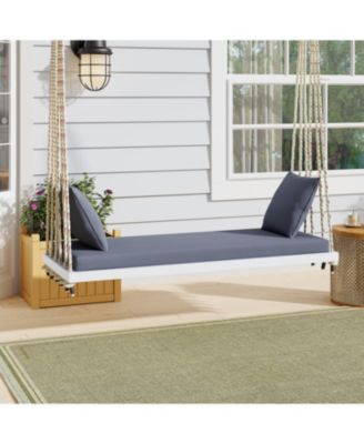 Patio Wooden Swing Chair with Cushion and Ropes