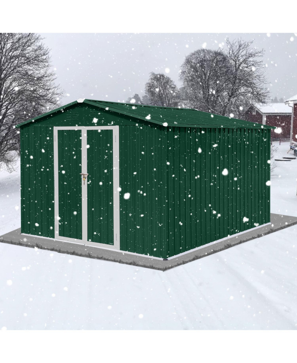 Streamdale Furniture Metal garden sheds 10ftx8ft outdoor storage sheds Green + White