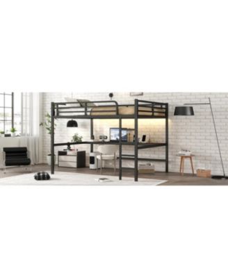 Queen Loft Bed with Outlet & LED - Black