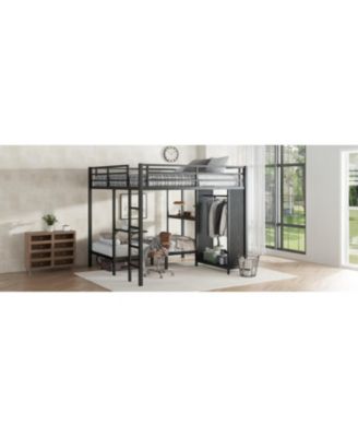 King/Twin XL Bunk Bed with Wardrobe & Desk - Black
