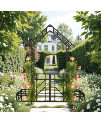 Metal Garden Arch with Gate & Planters
