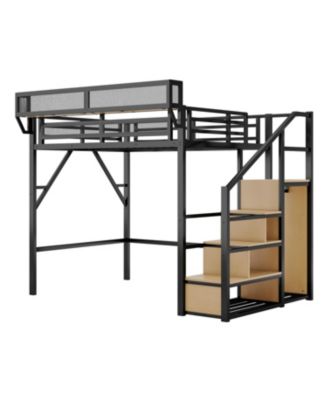 1 Count Metal Full Loft Bed with Stairs & Storage