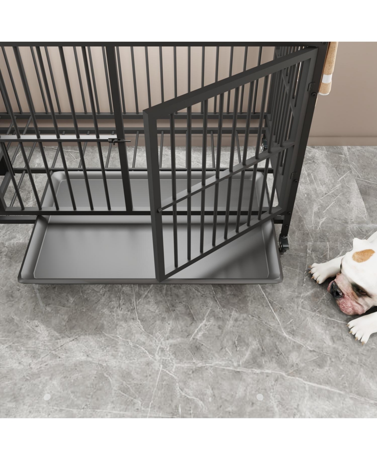 Streamdale Furniture Large Pet Cage w/ Storage & Stainless Steel Bowls (Black/Gray)