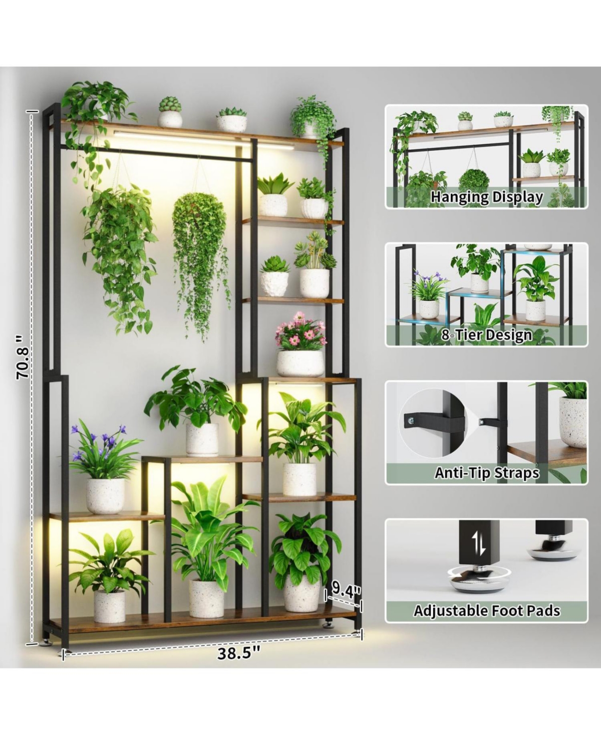 Streamdale Furniture 71" 8-Tier Plant Stand with Grow Light