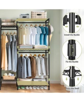 Heavy Duty Adjustable Garment Rack with Shelves &amp; Rails - Black