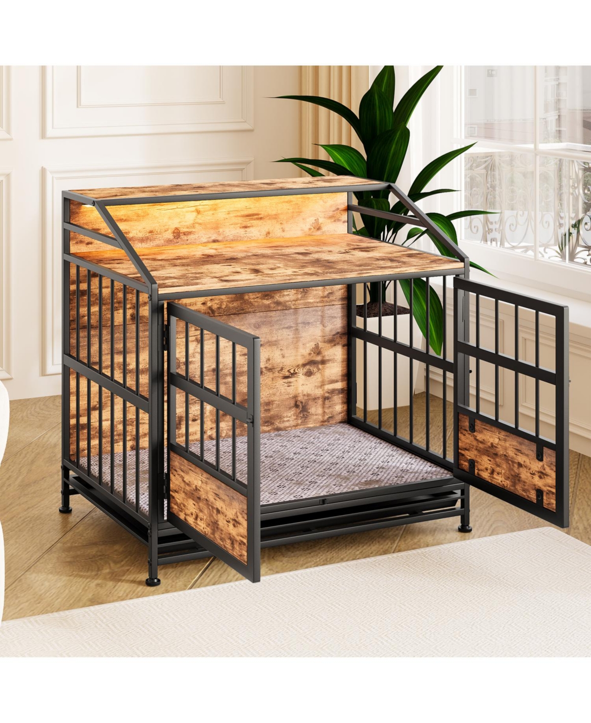 Streamdale Furniture Wooden Dog Crate Furniture with Storage - Brown