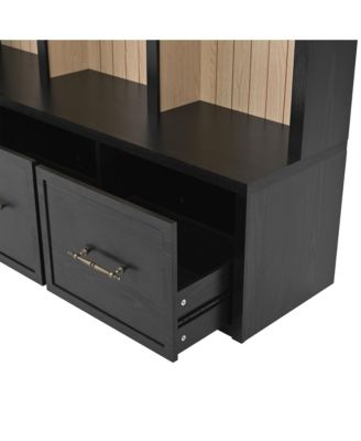 Streamdale Farmhouse Hall Tree- 59" Entry Bench, 8 Hooks, 3 Drawers, Black