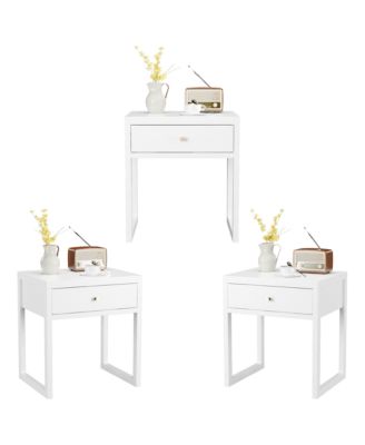Modern White Nightstand with Drawer & Wood Knob