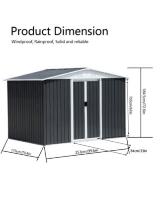 8x6 ft Apex Roof Garden Shed with Aluminum Alloy Frame and Sliding Door